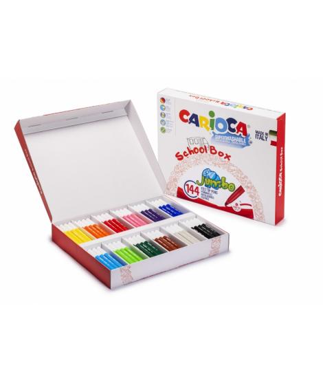 Carioca Jumbo School Box Pack de 144 Rotuladores - Cuerpo Octogonal Maxi - Tinta Superlavable - Punta Maxi 6mm Bloqueada - Tapa 
