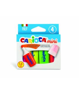 Carioca Minilight Pack de 4 Subrayadores - Punta Biselada de 5mm - Brillantes y Lavables - Tinta a Base de Agua - Color Varios