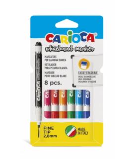 Carioca Pack de 8 Rotuladores para Pizarra Blanca Punta Fina - Secado Rapido - Se Borra Facilmente - Punta de Ø 2.8mm - Color Va