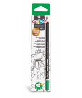 Carioca Black Pack de 12 Lapices de Grafito 2H - Facil de Borrar y Sacar Punta - Cuerpo Triangular - Mina Resistente a las Caida