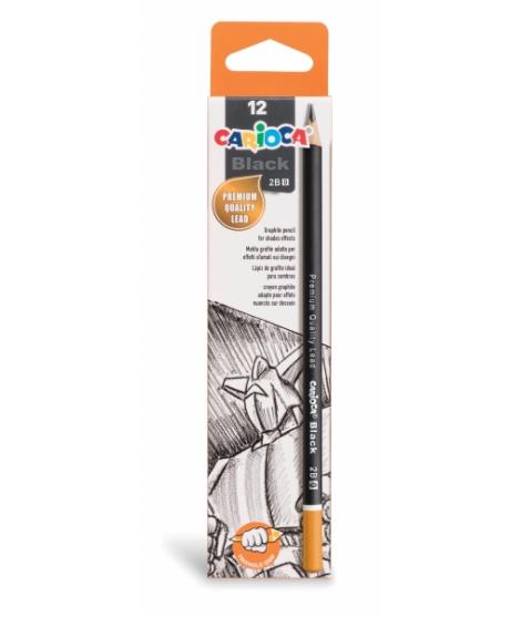 Carioca Pack de 12 Lapices de Grafito Black 2B - Facil de Borrar y Sacar Punta - Cuerpo Triangular Agradable al Tacto - Mina Res
