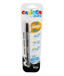 Carioca Oops Blister Boligrafo Borrable - Tinta Negra Termosensible - Empuñadura Ergonomica Triangular - Punta de Ø 0.7mm - Dobl