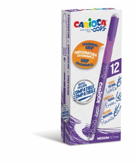 Carioca Oops Boligrafos Borrables - Tinta Morada Termo Sensible - Empuñadura Ergonomica Triangular - Punta de Ø 0.7mm - Doble Go