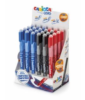 Carioca Oops Expositor de 24 Boligrafos Borrables - Tinta Termo Sensible - Empuñadura Ergonomica Triangular - Punta de Ø 0.7mm -