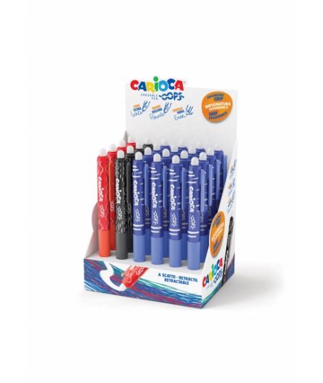 Carioca Oops Expositor de 24 Boligrafos Borrables Retractiles - Tinta Termo Sensible - Empuñadura Ergonomica Triangular - Punta 