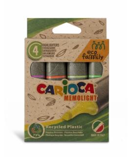 Carioca Eco Family Pack de 4 Subrayadores - Colores Brillantes - Tinta a Base de Agua - Punta Biselada de 5mm - Color Varios