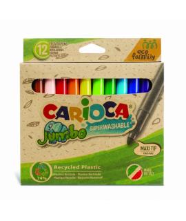 Carioca Jumbo Eco Family Pack de 12 Rotuladores - Punta Maxi 6mm - Tinta Superlavable - Capuchon Ventilado - Color Varios