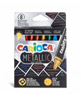 Carioca Metallic Pack de 8 Ceras Metalicas - Cuerpo Maxi Triangular - Colores Cubrientes para Superficies Oscuras - Faciles de L
