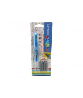 Carioca Primary Pack de 1 Boligrafo Recargable + 4 Cartuchos - Punta Roller de Acero Inoxidable - Dosificador de Flujo Constante