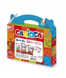 Carioca Travel Kit Maletin de Plastico - 6 Rotuladores Punta Maxi - 12 Rotuladores Punta Fina - 12 Rotuladores Doble Punta - 1 A