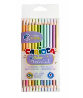 Carioca Bi-Color Pack de 12 Lapices - 24 Colores Pastel - Cuerpo Triangular - Colores Brillantes y Lavables - Escritura Blanda -