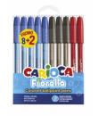 Carioca Fiorella Pack de 10 Boligrafos de Colores - Punta de Esfera - Cuerpo Transparente Fluo - Escritura Brillante y Colorida 