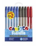 Carioca Fiorella Pack de 10 Boligrafos de Colores - Punta de Esfera - Cuerpo Transparente Fluo - Escritura Brillante y Colorida 