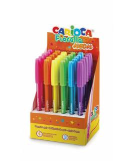 Carioca Fiorella Expositor de 30 Boligrafos Neon - Punta de Esfera - Cuerpo Transparente Fluo - Escritura Brillante y Colorida -