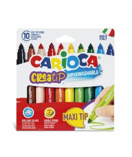 Carioca Creatip Maxi Pack de 10 Rotuladores - Tinta Superlavable - Punta Maxi con Doble Carrera - Punta Bloqueada y con Tapa Ven