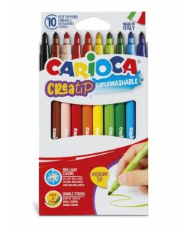 Carioca Creatip Pack de 10 Rotuladores - Tinta Superlavable - Punta Media con Doble Carrera - Punta Bloqueada y con Tapa Ventila