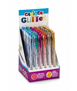 Carioca Glitter Gel Expositor de 36 Boligrafos - Punta Ø 1mm - Tinta Gel Glitter - para Superficies Oscuras - Escritura Brillant