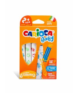 Carioca Baby Marker Pack de 6 Rotuladores - Punta Redonda y Bloqueada - Cuerpo de Gran Dimension - Superlavables - Dermatologica
