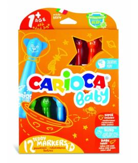 Carioca Baby Teddy Pack de 12 Rotuladores - Super Seguros - Forma Ergonomica - Tinta Superlavable - Dermatologicamente Testados 