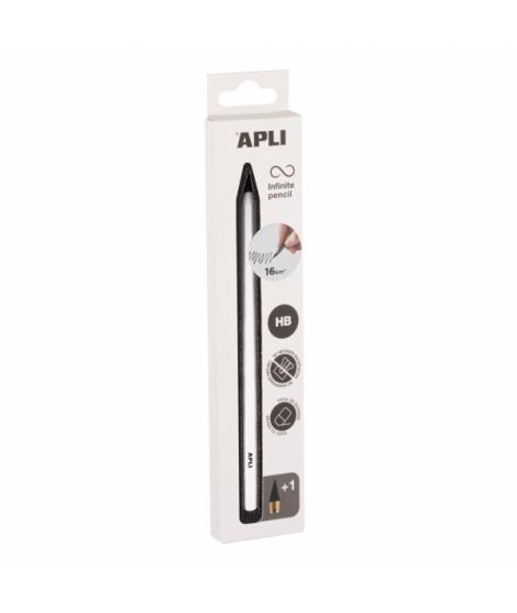 Apli Infinite Pencil Pack de Lapiz Infinito HB + Mina de Recambio + Tapon Protector - Para Escribir hasta 16km - Color Blanco