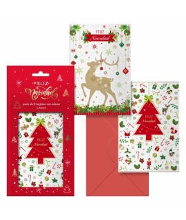 Dohe Caramelo Pack de 8 Tarjetas de Felicitacion Navideña con Sobre - 2 Modelos Distintos - Tamaño 12,2x23,5cm - Papel Offset - 
