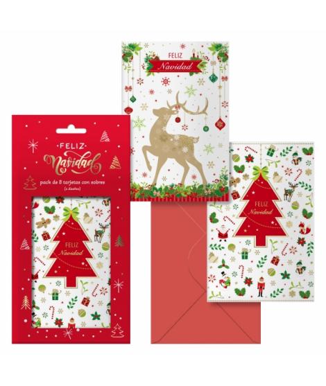 Dohe Caramelo Pack de 8 Tarjetas de Felicitacion Navideña con Sobre - 2 Modelos Distintos - Tamaño 12,2x23,5cm - Papel Offset - 