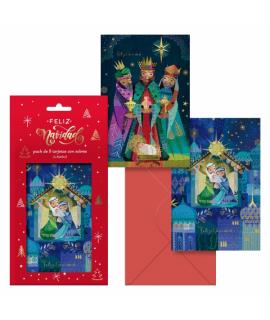 Dohe Nativity Pack de 8 Tarjetas de Felicitacion Navideña con Sobre - 2 Modelos Distintos - Tamaño 12,2x23,5cm - Papel Offset - 