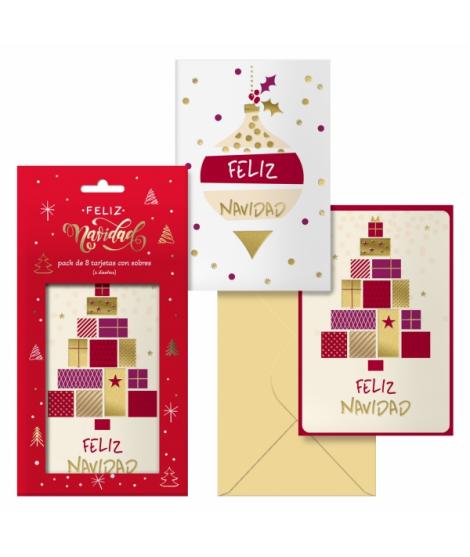 Dohe Glytter Pack de 8 Tarjetas de Felicitacion Navideña con Sobre - 2 Modelos Distintos - Tamaño 12,2x23,5cm - Papel Offset - I