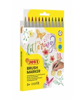 Jovi Felt Pens Estuche de 12 Rotuladores Punta Pincel - Punta Suave y Flexible - Trazos Finos y Gruesos - Tinta Base Agua - Idea