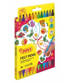 Jovi Felt Pen Extuche 12 Rotuladores de Doble Punta - Amplia Variedad de Tonos - Tinta de Gran Fijacion - Punta Fina y Maxi - Gr