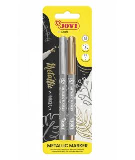 Jovi Metallic Marker Blister 2 Rotuladores Metalicos Oro y Plata - Tinta Base Agua - Efecto Metalico - Ideal para Papel Oscuro -