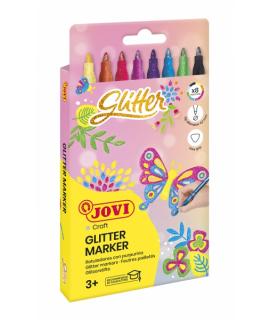 Jovi Glitter Marker Caja con 8 Rotuladores Efecto Purpurina - Tinta Base Agua - Grip Triangular Ergonomico - Punta Resistente - 