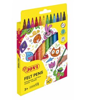Jovi Felt Pens Estuche de 12 Rotuladores - Amplia Variedad de Tonos - Tinta de Gran Fijacion - Punta de 3mm - Capuchon de Seguri