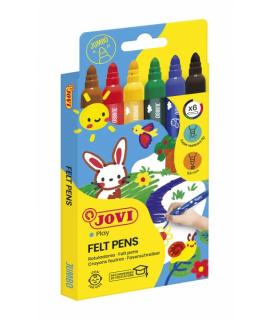 Jovi Felt Pens Estuche de 6 Rotuladores Jumbo - Tinta de Gran Fijacion - Punta Resistente - Grip Ergonomico - Capuchon Ventilado