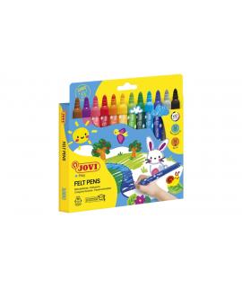 Jovi Felt Pens Estuche de 12 Rotuladores Jumbo - Tinta de Gran Fijacion - Punta de 3mm - Capuchon de Seguridad Ventilado - Grip 