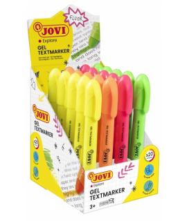 Jovi Gel Textmarker Expositor con 20 Marcadores de Texto - Colores Fluorescentes - No Necesitan Punta - Deslizamiento Suave - No