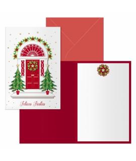 Dohe Red Door Pack de 6 Tarjetas de Felicitacion Navideña con Sobre - Tamaño Cerrada 11.5x17cm, Abierta 23x17cm - Papel Offset -