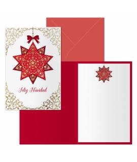Dohe Golden Star Pack de 6 Tarjetas de Felicitacion Navideña con Sobre - Tamaño Cerrada 11.5x17cm, Abierta 23x17cm - Papel Offse