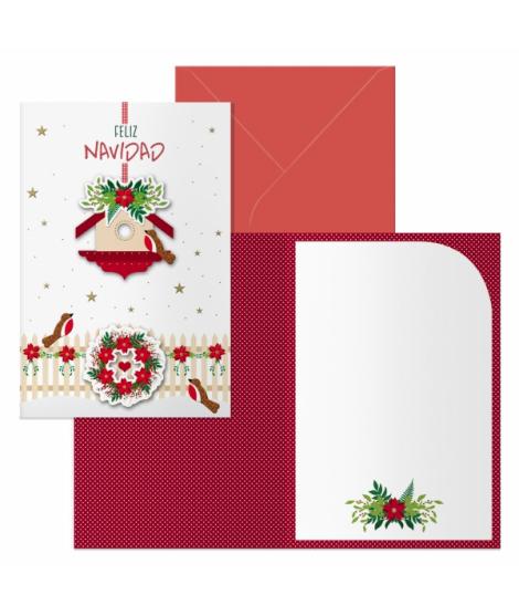 Dohe Bird House Pack de 6 Tarjetas de Felicitacion Navideña con Sobre - Tamaño Cerrada 11.5x17cm, Abierta 23x17cm - Papel Offset