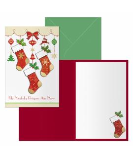 Dohe Calcetines Pack de 6 Tarjetas de Felicitacion Navideña con Sobre - Tamaño Cerrada 11.5x17cm, Abierta 23x17cm - Papel Offset