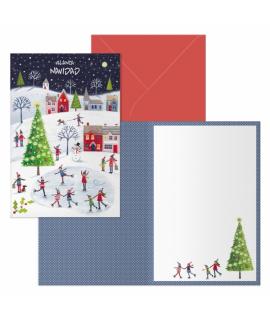 Dohe Ice Rink Pack de 6 Tarjetas de Felicitacion Navideña con Sobre - Tamaño Cerrada 11.5x17cm, Abierta 23x17cm - Papel Offset -