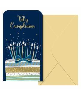 Dohe Cake Pack de 6 Tarjetas/Billeteros de Felicitacion de Cumpleaños con Sobre - Tamaño 9x16cm - Papel Offset - Impresas a todo