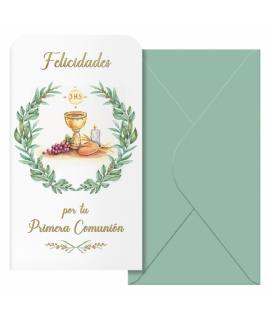 Dohe Caliz Pack de 6 Tarjetas/Billeteros de Felicitacion de Comunion con Sobre - Tamaño 9x16cm - Papel Offset - Impresas a todo 