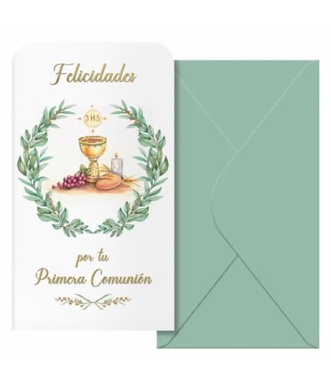 Dohe Caliz Pack de 6 Tarjetas/Billeteros de Felicitacion de Comunion con Sobre - Tamaño 9x16cm - Papel Offset - Impresas a todo 