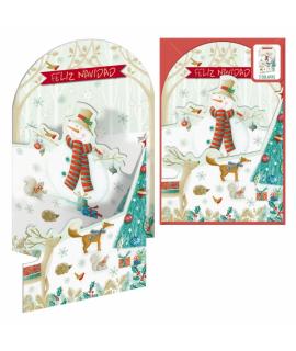 Dohe Muñeco de Nieve Pack de 6 Tarjetas Desplegables de Felicitacion Navideña con Sobre - Impresas a todo Color
