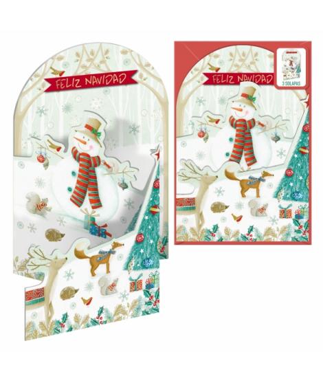 Dohe Muñeco de Nieve Pack de 6 Tarjetas Desplegables de Felicitacion Navideña con Sobre - Impresas a todo Color