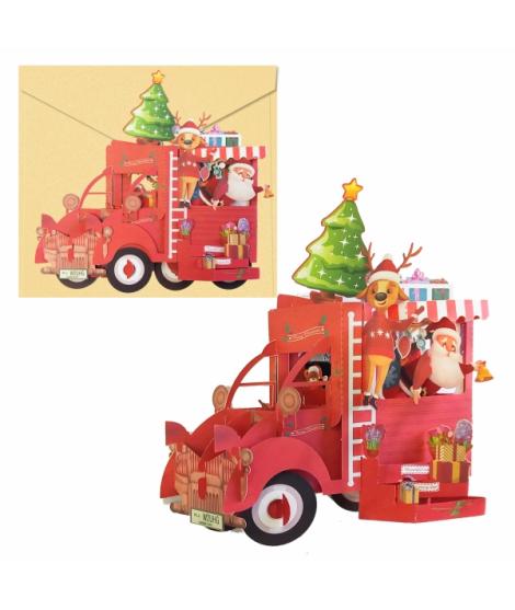 Dohe Truck Tarjeta 3D de Felicitacion Navideña con Sobre - Tamaño 14.5x11cm - Impresas a todo Color