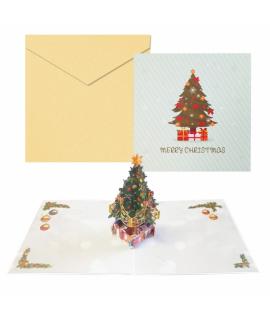 Dohe Christmas Tree Tarjeta 3D de Felicitacion Navideña con Sobre - Tamaño 15x15cm - Impresas a todo Color