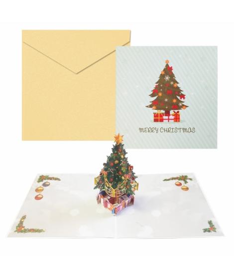 Dohe Christmas Tree Tarjeta 3D de Felicitacion Navideña con Sobre - Tamaño 15x15cm - Impresas a todo Color