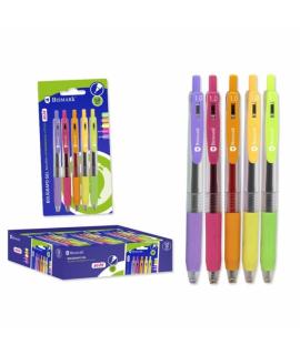 Bismark Pack de 5 Boligrafos Retractiles Tinta Gel - Punta 1.0mm - Escritura Suave - Colores Neon Surtidos